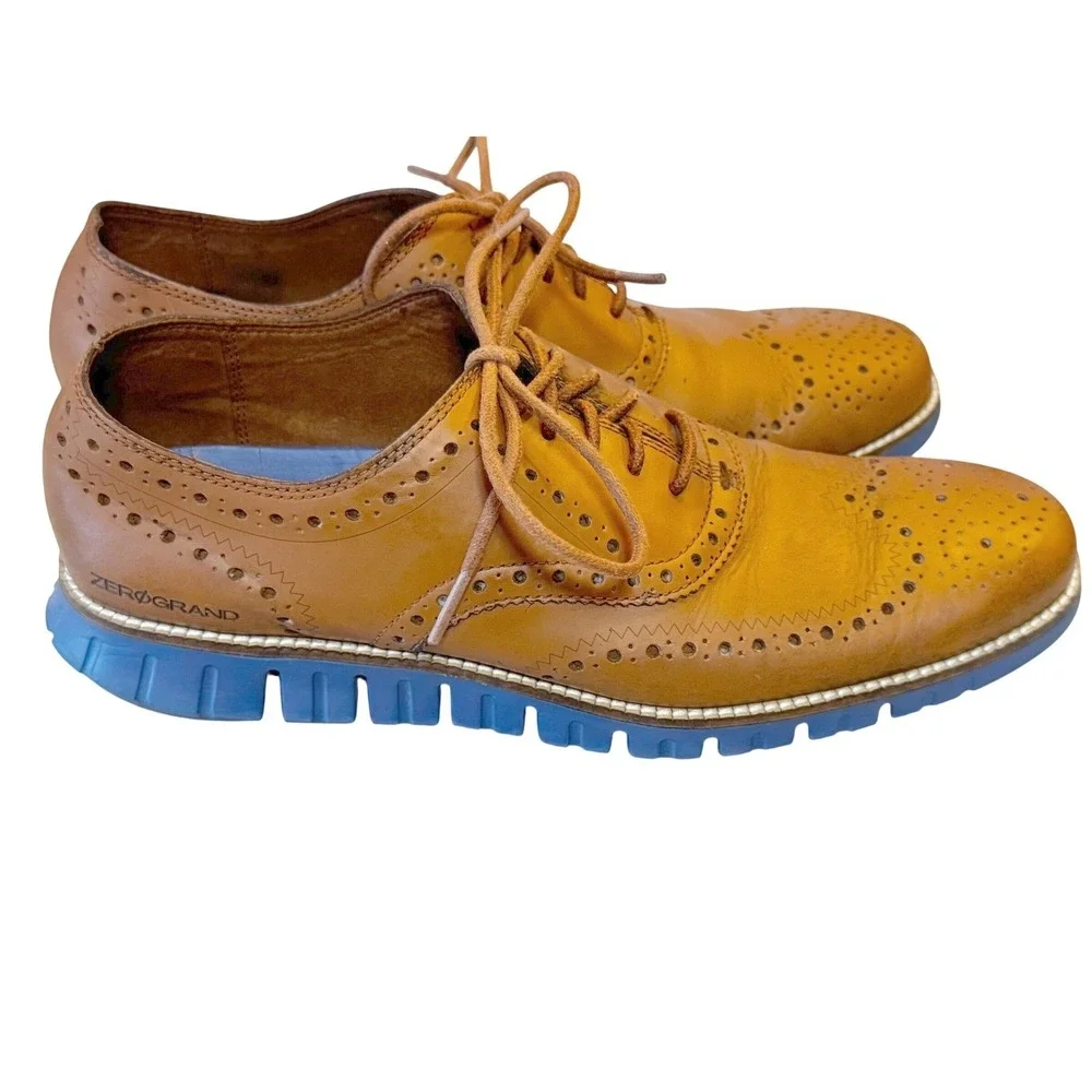 Cole Haan Zerogrand Wingtip Oxford British Tan Blue Sole C26207 Mens 10.5 M